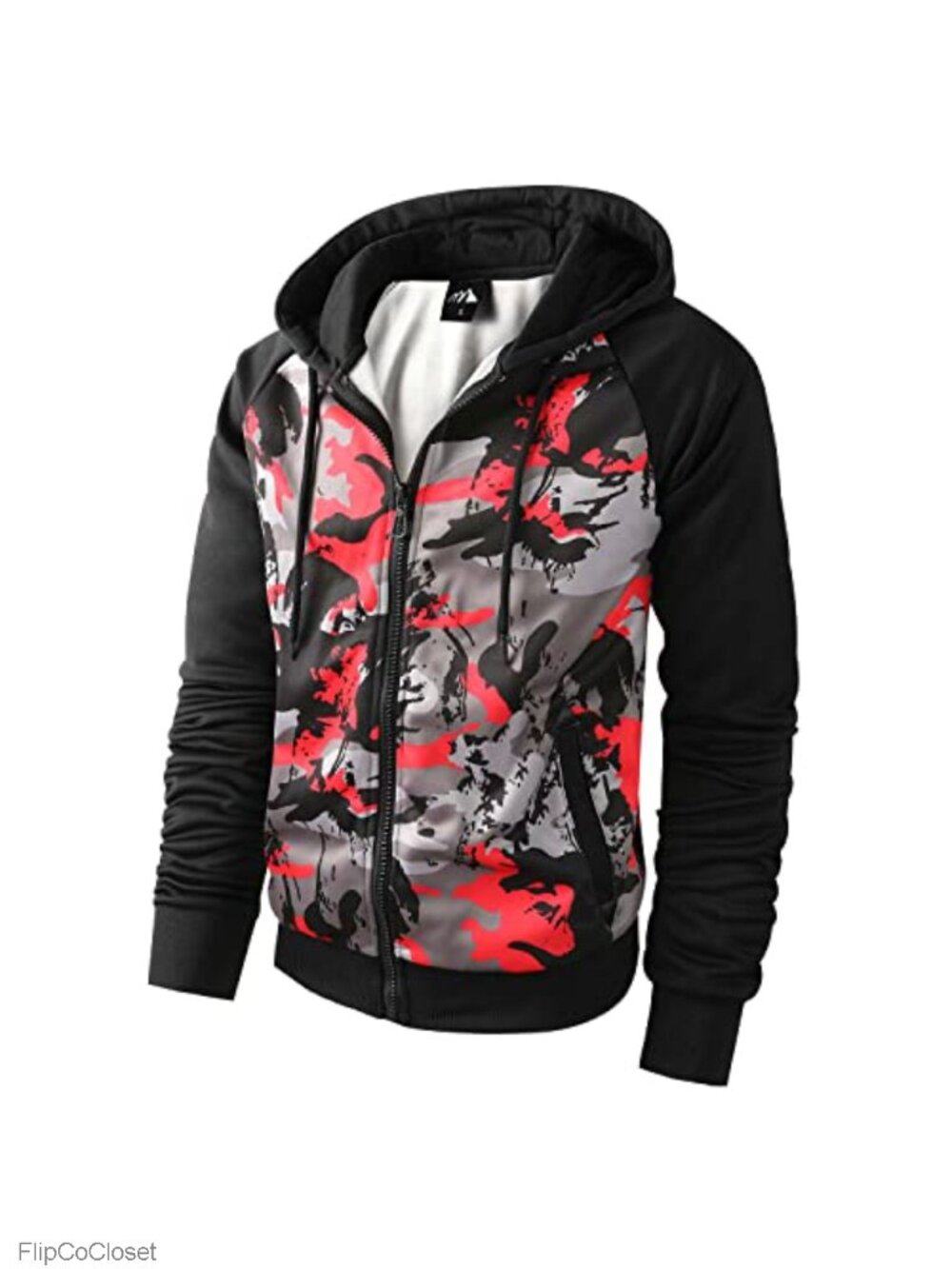 Men's Zip Up Fleece Hoodie Color Block Long Sleeve Sweatshirt with Pocket